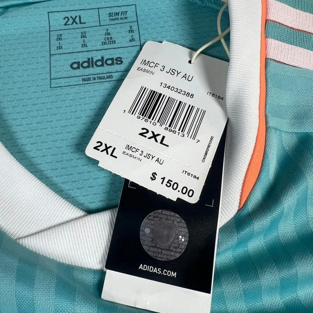 NWT Adidas Mens 2XL Inter Miami CF 2024/25 Third Authentic Jersey Aqua Orange